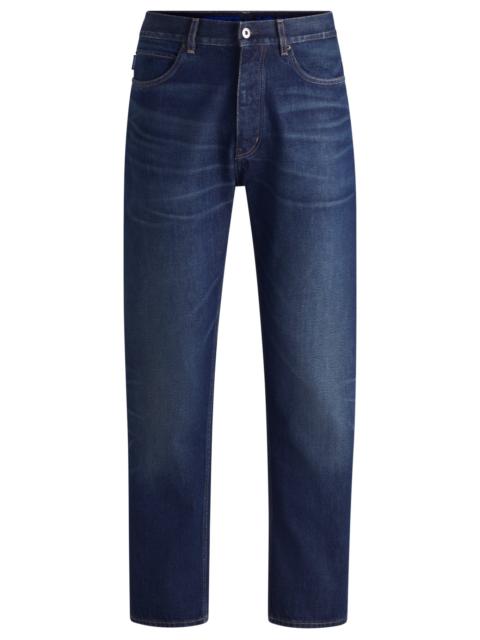 HUGO REGULAR-FIT JEANS IN DARK-BLUE STONEWASHED DENIM