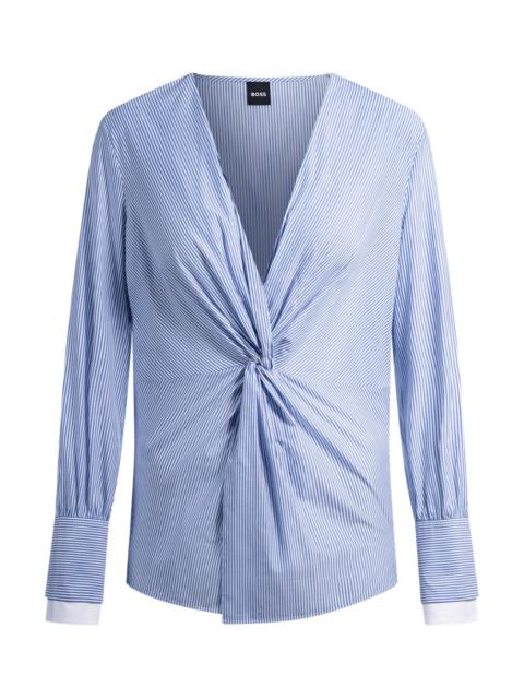 BOSS TWIST-FRONT SLIM-FIT BLOUSE IN STRIPED COTTON