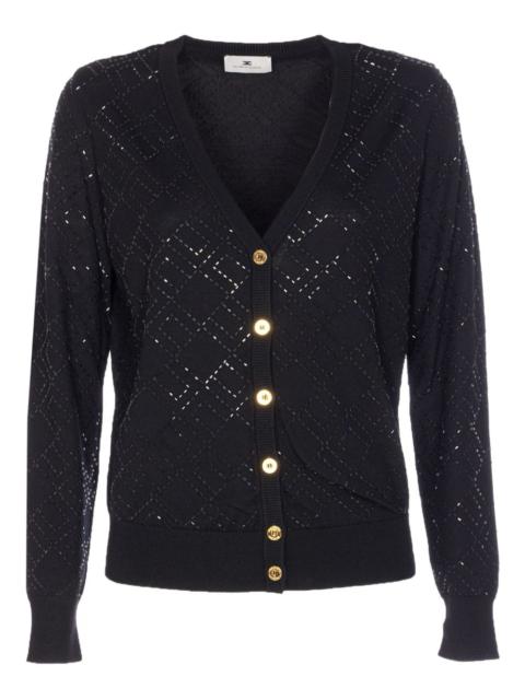ELISABETTA FRANCHI bead-embellished diamond-pattern cardigan