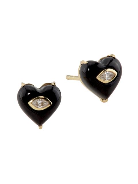 SYDNEY EVAN Women's 14K Yellow Gold, Onyx & 0.07 TCW Diamond Heart Stud Earrings - Black