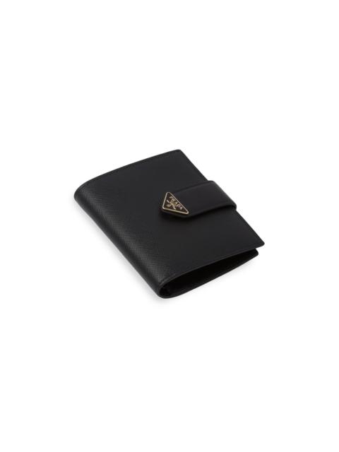 Prada Women's Small Saffiano and Smooth Leather Wallet - Black