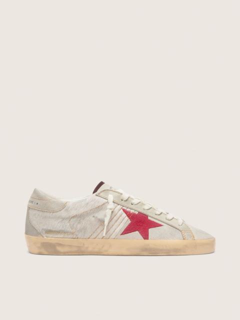 Golden Goose Men’s Super-Star LTD in white pony skin with red suede star