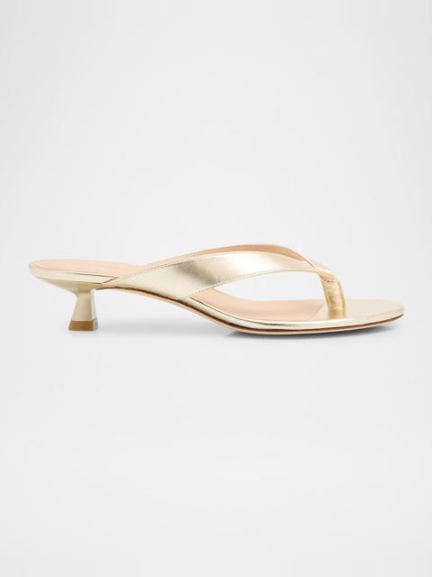 Stuart Weitzman Rio Metallic Kitten-Heel Thong Sandals