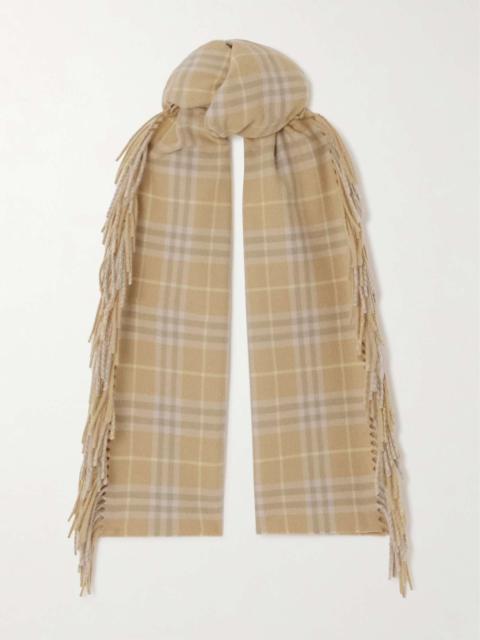 Fringed checked cashmere scarf