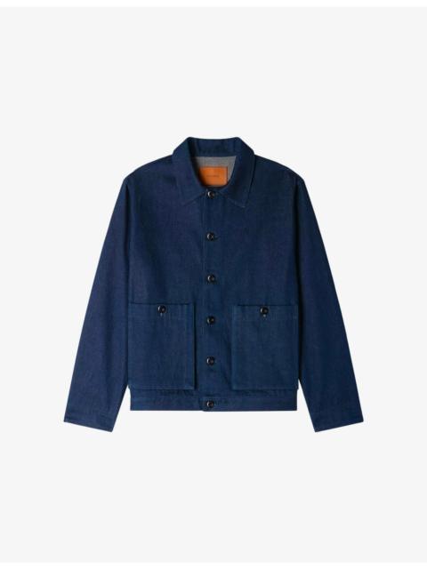 Sandro Collared Patch-Pocket Denim Worker Jacket