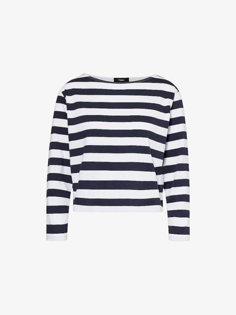 Striped Long-Sleeve Boat-Neck Cotton T-Shirt