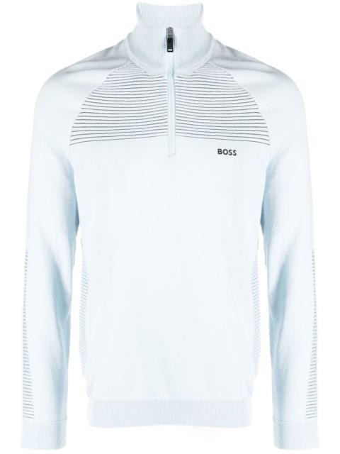 BOSS striped half-zip jumper