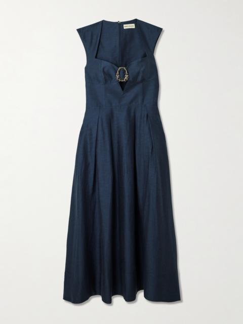 REBECCA VALLANCE Serenity Embellished Pleated Lyocell-blend Midi Dress