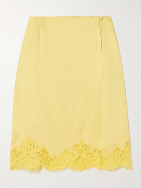 Stella McCartney Iconic wrap-effect lace-trimmed satin skirt Yellow