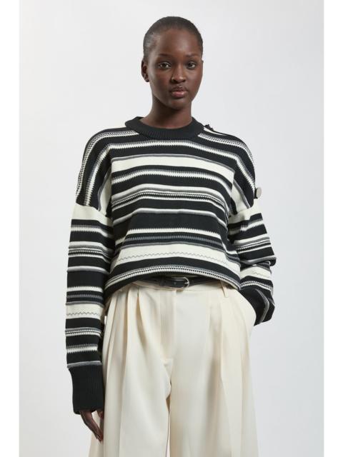 KAREN MILLEN Cotton Stripe Military Button Knitted Jumper