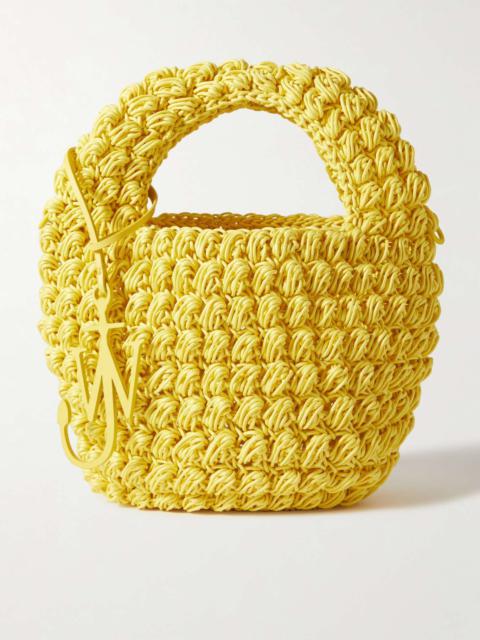 Popcorn Basket leather-trimmed crocheted waxed-cotton tote