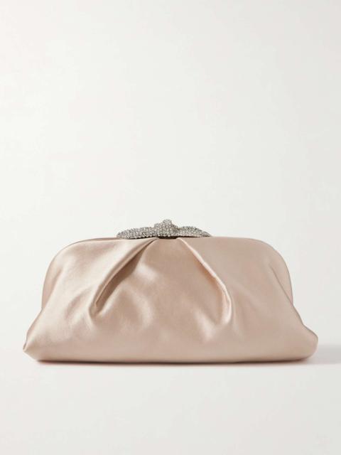 AQUAZZURA Very Bow Tie crystal-embellished satin clutch Blush
