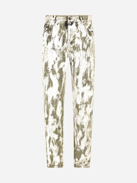Dolce & Gabbana Regular-fit gray jeans with marbled print
