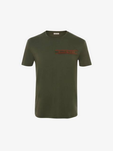 Alexander McQueen Selvedge Logo Tape Detail T-shirt in Khaki