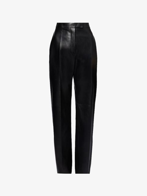 Straight-leg mid-rise leather trousers