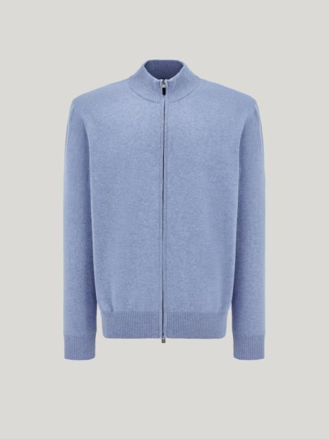 Canali AIR FORCE BLUE WOOL AND CASHMERE FULL-ZIPPERED CARDIGAN