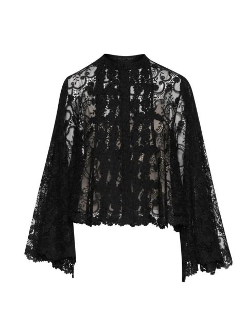 Oscar de la Renta BRACELET SLEEVE GEO FLORAL LACE BLOUSE
