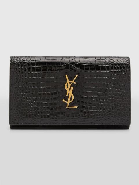 SAINT LAURENT Cassandra YSL Wallet on Chain in Croc Embossed Leather