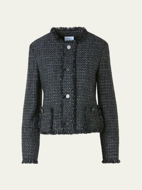AKRIS Single-Breasted Cotton Tweed Collarless Jacket