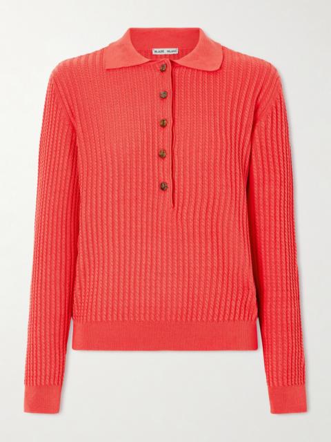 BLAZÉ MILANO Alegria Cable-knit Cotton And Silk-blend Polo Sweater
