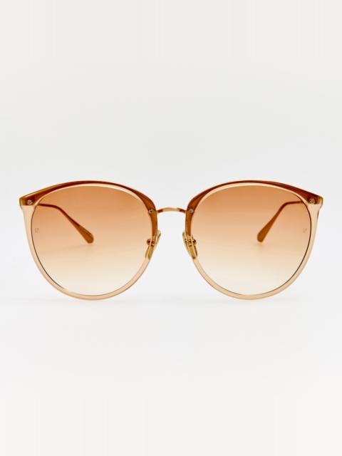 LINDA FARROW Kings Sunglasses in 22K Gold and Camel