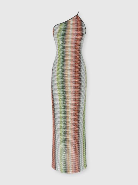 Missoni Long one-shoulder dress in gradient zigzag knit with sequins