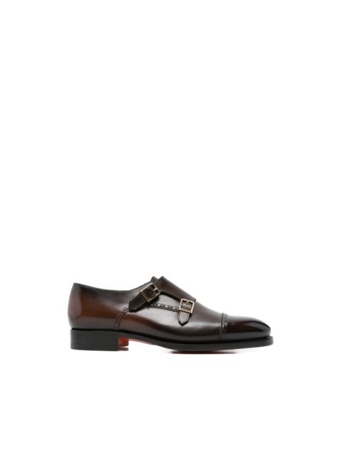Santoni buckle leather monk shoes