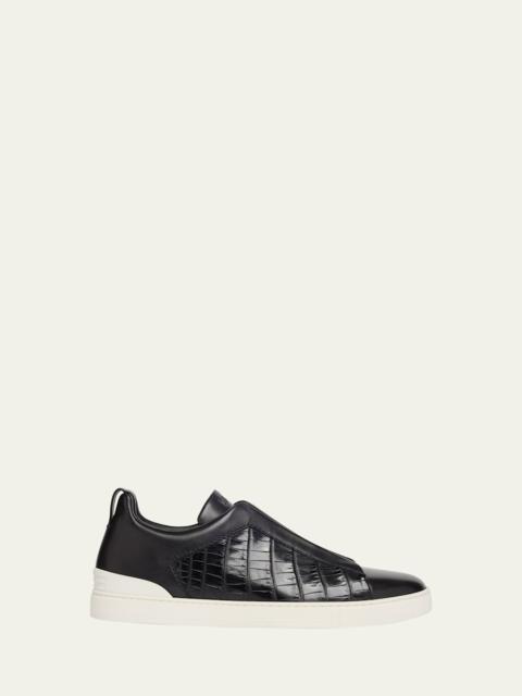ZEGNA Men's Triple Stitch Alligator Leather Slip-On Sneakers