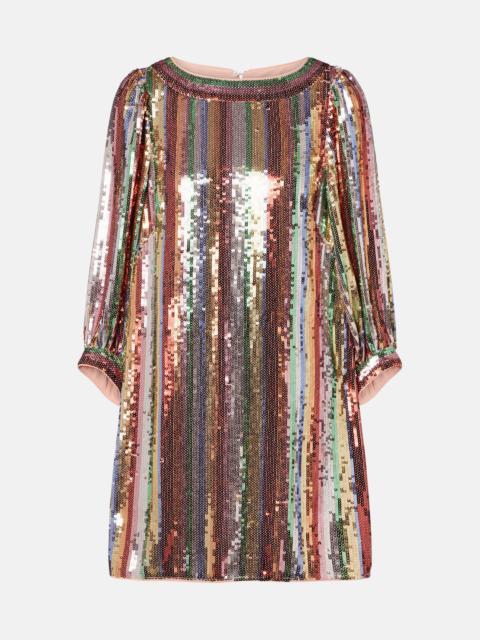 RIXO Laurie sequined striped minidress