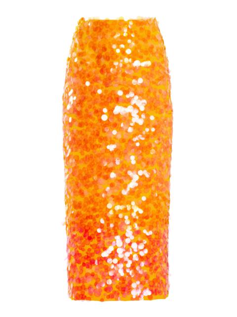CAROLINA HERRERA Paillette-Embellished Midi Skirt orange