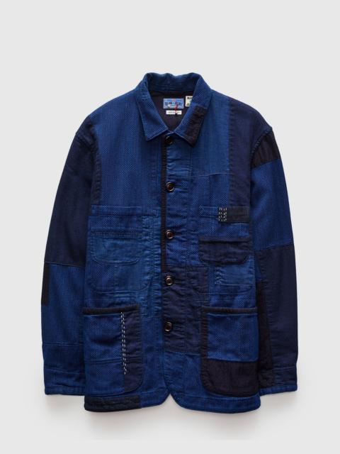 Blue Blue Japan Kasezome Sashiko Nenrin Coverall Jacket in Patchwork Indigo