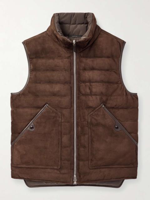 Slim-Fit Reversible Quilted Leather-Trimmed Suede and Shell Down Gilet