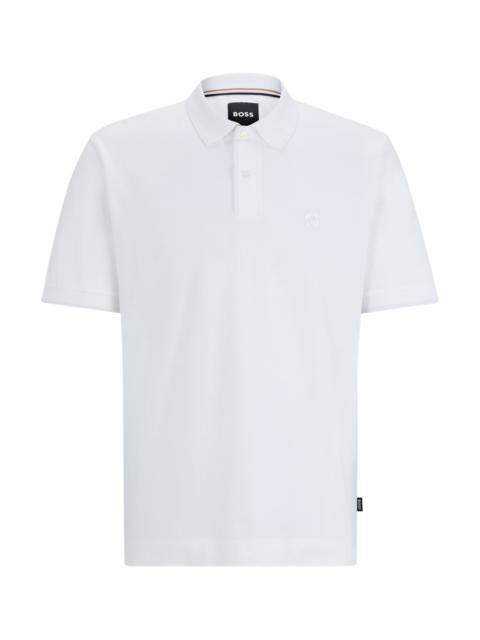 BOSS MERCERIZED-COTTON POLO SHIRT WITH EMBROIDERED DOUBLE MONOGRAM