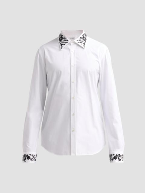 Alexander McQueen Men's Floral Embroidered Cotton Shirt - Optical White