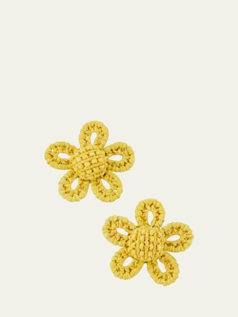 Oscar de la Renta Small Woven Raffia Flower Earrings