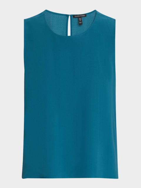 EILEEN FISHER Crewneck Matte Silk Georgette Crepe Shell