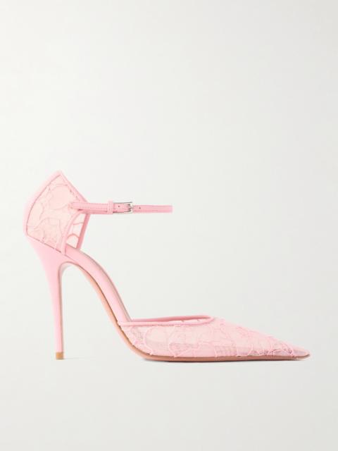 Amina Muaddi Barbara Leather-trimmed Lace Pumps