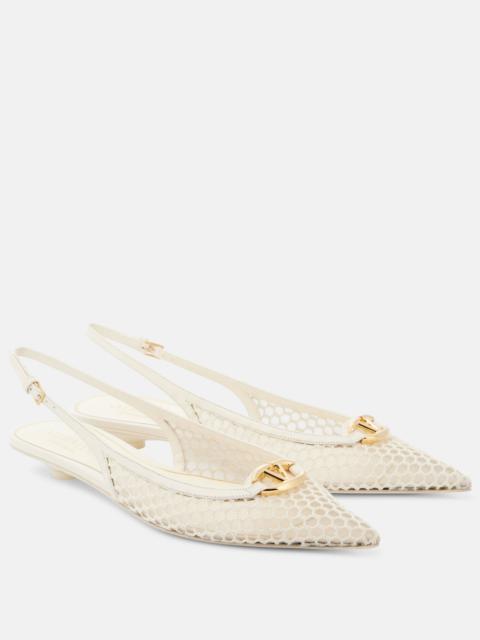 VLogo mesh and leather slingback flats