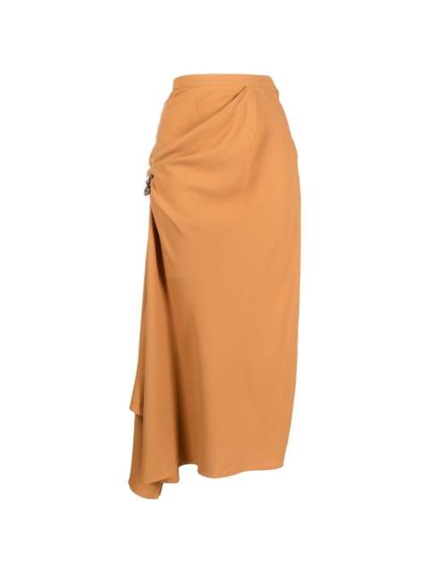 high-waisted ruched midi skirt
