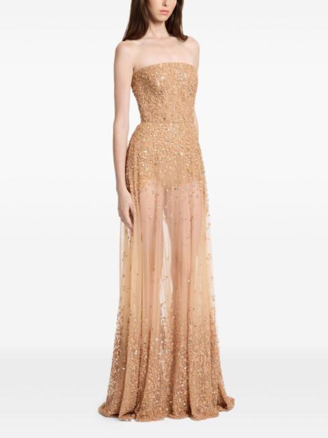 ELIE SAAB strapless beaded embroidered gown