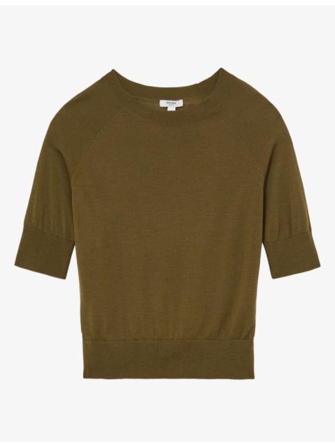 REISS Suzzie Funnel-Neck Merino-Wool T-Shirt