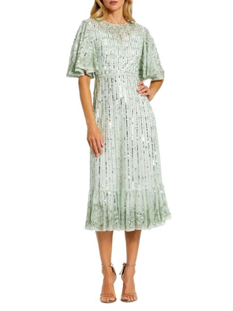 MAC DUGGAL Women's Flounce Sleeve Midi-Dress - Sage