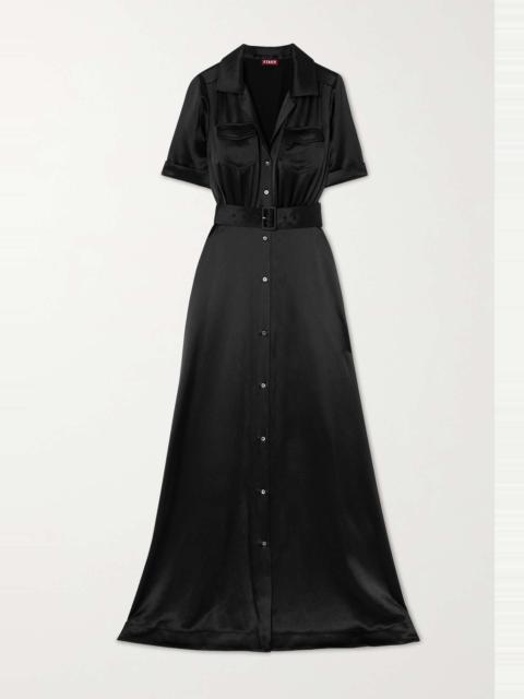 STAUD Millie belted satin maxi shirt dress