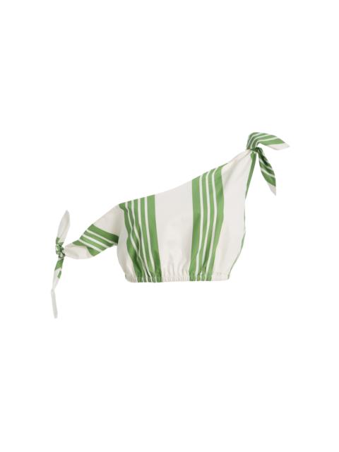 POSSE Exclusive La Isla Rosie Off-The-Shoulder Striped Cotton Crop Top green