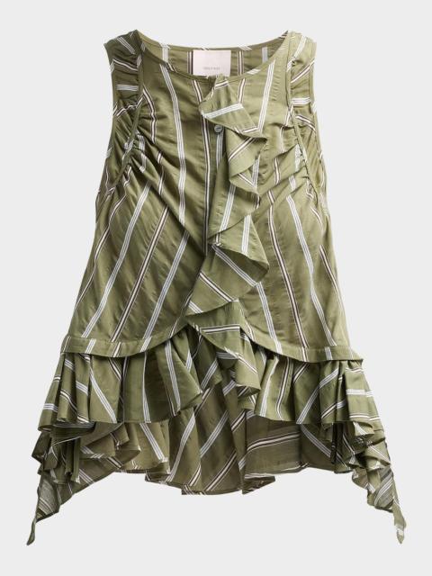 Cinq à Sept Azura Striped Ruffled Sleeveless Top