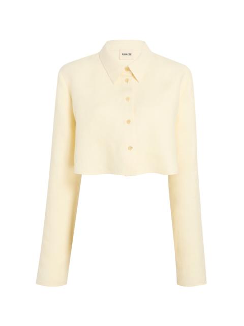 KHAITE Fritz Cropped Linen Shirt ivory