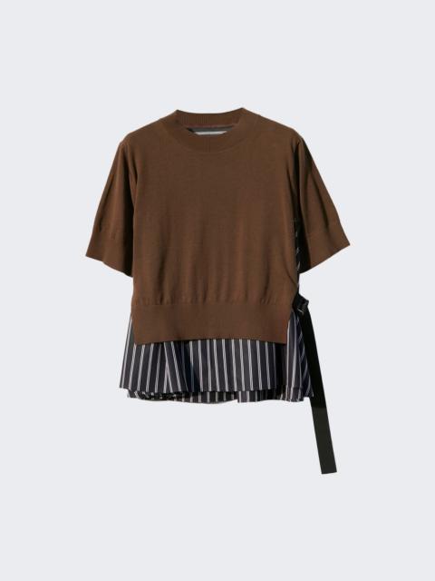 sacai Poplin X Cotton Knit Pullover Brown