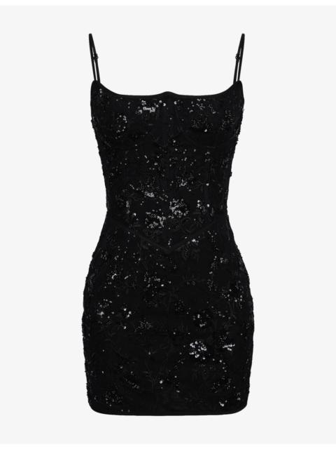 House of CB Naima Hand-Beaded Embellished Mesh Mini Dress