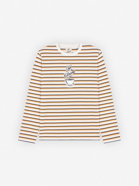 Maison Kitsuné COFFEE CUP PRINTED LONG SLEEVES STRIPED REGULAR TEE-SHIRT