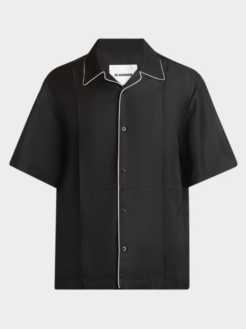 Men's Boxy-Fit Bowling Shirt with Piping
